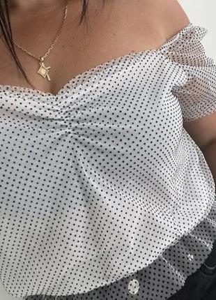 Блуза з коротким рукавом primark прозора біла в чорний горох розмір s