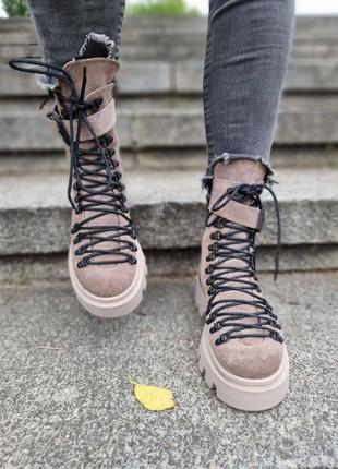 Топовая модель, женские ботинки на шнуровке, натуральная кожа замша в разных цветах, демисезонные и зимние8 фото