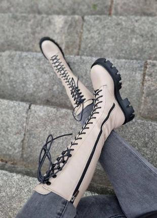Женские сапоги на шнуровке, натуральная кожа замша в чорном, белом, бежевом цветах, демисезонные и зимние2 фото
