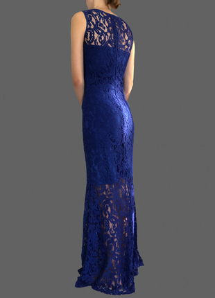 Синя довга мереживна сукня (випускне плаття)2 фото