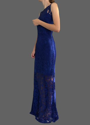 Синя довга мереживна сукня (випускне плаття)3 фото