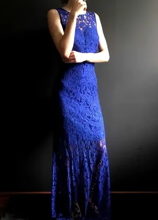 Синя довга мереживна сукня (випускне плаття)4 фото