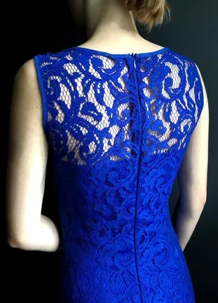 Синя довга мереживна сукня (випускне плаття)5 фото