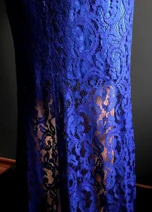 Синя довга мереживна сукня (випускне плаття)6 фото