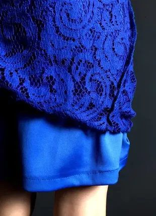 Синя довга мереживна сукня (випускне плаття)7 фото
