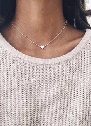 Подвеска колье цепочка кулончик сердечко серебро