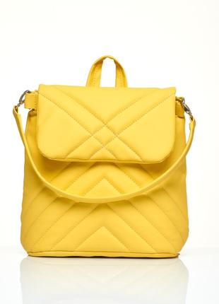 Жіночий компактний та зручний рюкзак-сумка sambag loft стьобаний - жовтий8 фото