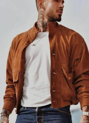 Мужская куртка бомбер коричневая шкиярная осень 2023 ретро andre