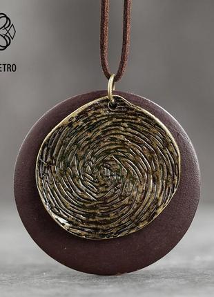 Этнический кулон из дерева и металла "круги v2". подвеска в стиле бохо