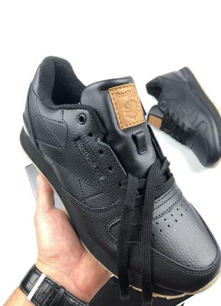 Reebok classic кроссовки мужские термо кожаные отличное качество ботинки зимние осенние теплые черные мешки7 фото