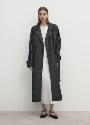 Тренч из кожи наппа с ремнем новый оригинал massimo dutti1 фото