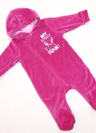 Велюровий комбінезон з капюшоном для дівчинки р.74 малиновий 8-38