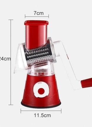 Овочерізка мультислайсер tabletop drum grater kitchen master терка для овочів та фруктів 3 насадки. колір: червоний6 фото