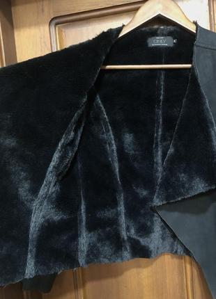 Дубленка only черная 34 xs куртка шубка искусственная замша искусственный мех3 фото