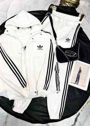 Костюм спортивный в стиле balenciaga &amp; adidas 3в1 жилетка белый черный на молнии