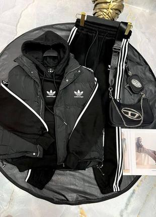 Костюм спортивный в стиле balenciaga &amp; adidas 3в1 жилетка белый черный на молнии