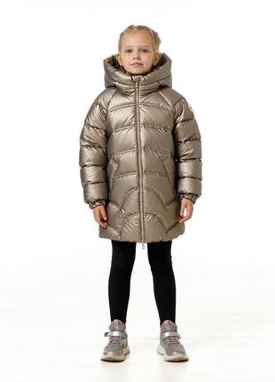 Пуховик зимний на экопухе для маленьких девочек детский куртка пальто зимний zlata бронзовый на зиму