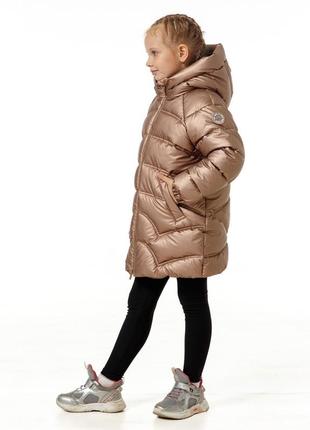 Пуховик зимовий на екопухе для маленьких дівчаток дитяча куртка пальто зимовий злата коричневий зима2 фото