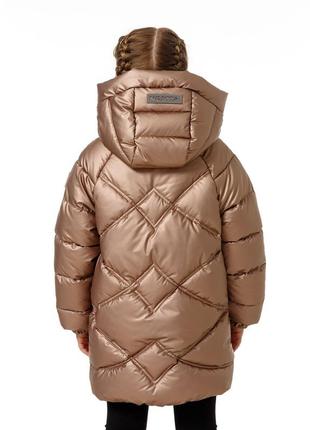 Пуховик зимовий на екопухе для маленьких дівчаток дитяча куртка пальто зимовий злата коричневий зима3 фото