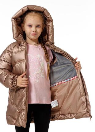 Пуховик зимовий на екопухе для маленьких дівчаток дитяча куртка пальто зимовий злата коричневий зима4 фото