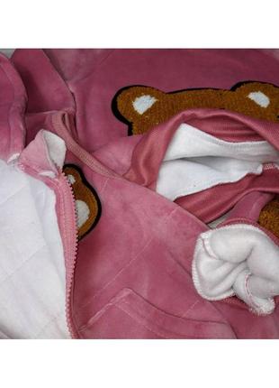 Плюшевый костюм тройка с принтом мишка / жилетка с ушками свитшот и штаны4 фото