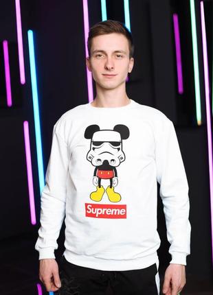 Мужской белый свитшот, белая толстовка весна-осень star wars x supreme x mickey mouse1 фото