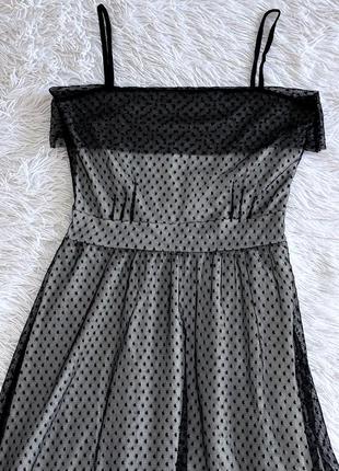 Нежное черное платье george в горошек1 фото