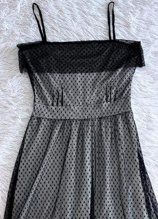 Нежное черное платье george в горошек4 фото