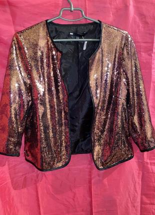 Пиджак пиджак жакет пайетки блестящий вечерний Новый год праздник 42 бренд