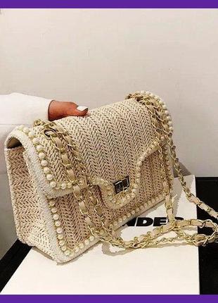 Модна жіноча солом'яна сумка клатч із намистинами, міні сумочка плетена