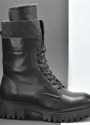 Женские модные зимние кожаные ботинки высокие черные corso vito 0228380292 фото