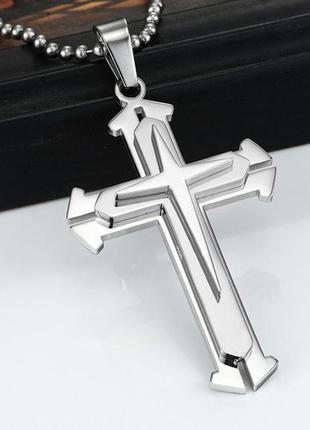 Хрест масивний 54*33  stainless steel сріблястий