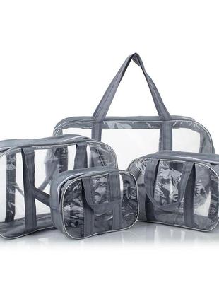 Набор прозрачных сумок (s, m, l, xl)  nika torrі комбинированные пвх + спанбонд бежевый4 фото