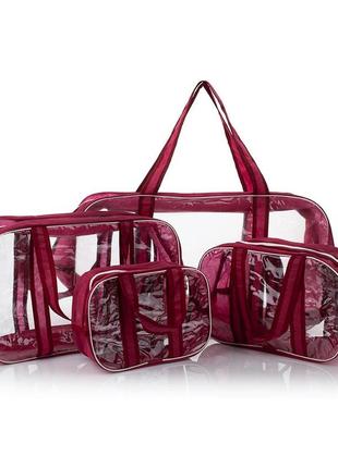 Набор прозрачных сумок (s, m, l, xl)  nika torrі комбинированные пвх + спанбонд бежевый6 фото