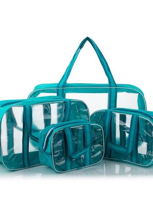 Набор прозрачных сумок (s, m, l, xl)  nika torrі комбинированные пвх + спанбонд бежевый8 фото
