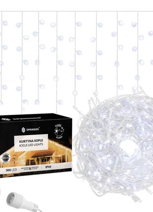 Гирлянда бахрома уличная (наружная) springos 12 м 300 led + flash cl0316 cold white