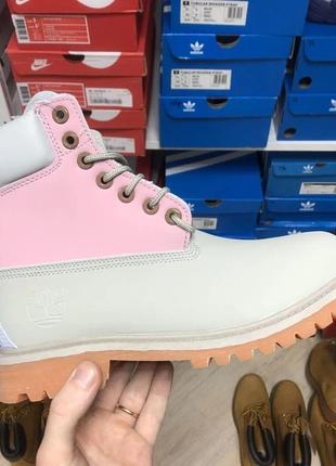 Жіночі черевики високі timberland grey/pink (термо) 361 фото