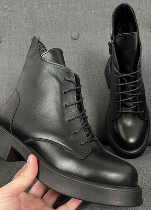 Размеры 36, 37, 38, 39, 40 демисезонные женские кожаные туфли на танкетке / платформе, черные, полноразмерные5 фото