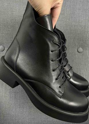 Размеры 36, 37, 38, 39, 40 демисезонные женские кожаные туфли на танкетке / платформе, черные, полноразмерные2 фото