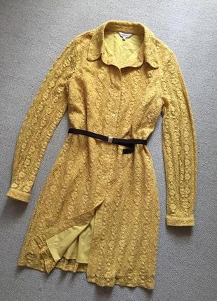 Модное платье натуральное цвет охра золотая