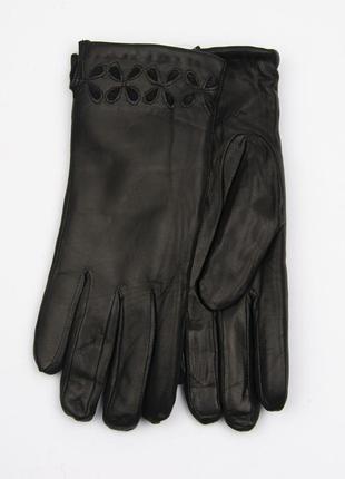 Жіночі зимові рукавички (лайка) на цигейці (натуральне чорне хутро) (арт. f22-13-3) 6.52 фото