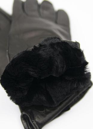 Жіночі зимові рукавички (лайка) на цигейці (натуральне чорне хутро) (арт. f22-13-3) 6.53 фото