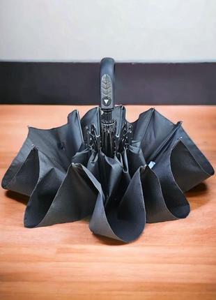 Мужской черный зонт toprain с полуавтоматической системой открытия, красивая ручка зонта, антишторм10 фото