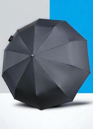 Мужской черный зонт toprain с полуавтоматической системой открытия, красивая ручка зонта, антишторм2 фото