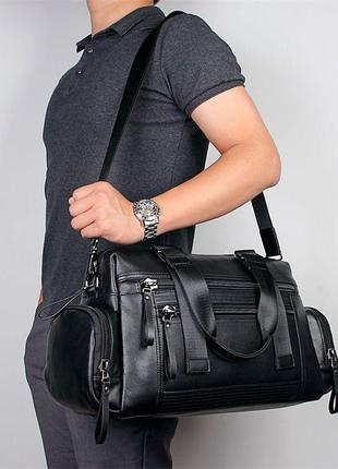 Шкіряна дорожня спортивна сумка через плече чорна john mcdee 7420a8 фото