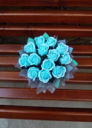 Блакитна мильна троянда для створення розкішних нев'янучих букетів і композицій з мила5 фото
