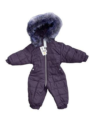 Зимовий дитячій цільний комбінезон темно-фіолетовий р. 86,92,98