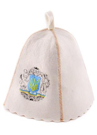 Банная шапка luxyart "герб украины", натуральный войлок, белый (la-122)