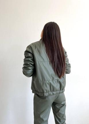 Стильний жіночий шкіряний костюм брючний штани куртка хакі xs-s, m-l, xl-2xl3 фото