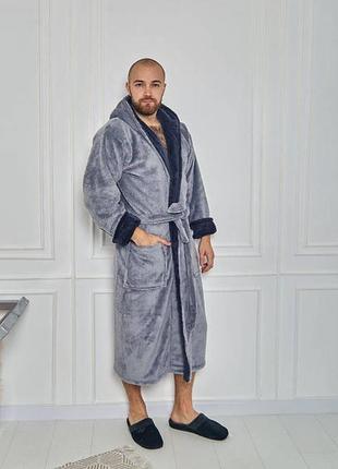 Чоловічий махровий халат з капюшоном туреччина чоловічий халат довгий чоловічий халат туреччина1 фото